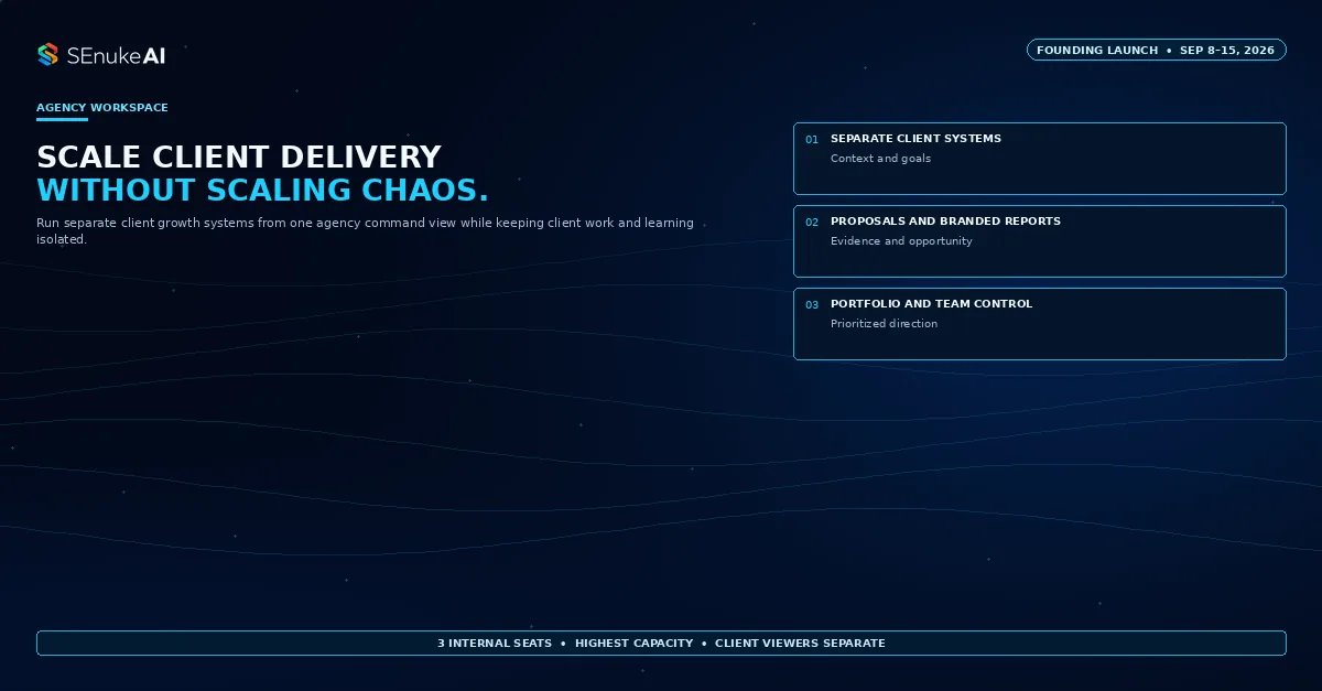 SEnuke AI Agency workspace: 3 internal seats, highest capacity, client viewers separate