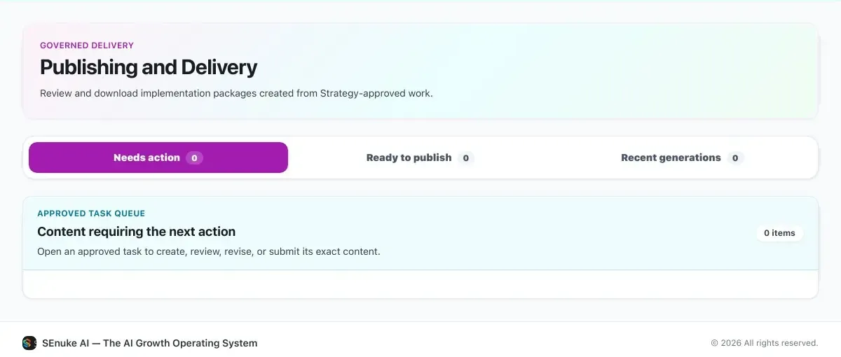 SEnuke AI Publishing and Delivery queue